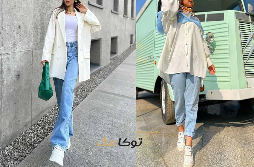 ست لباس آبی با سفید